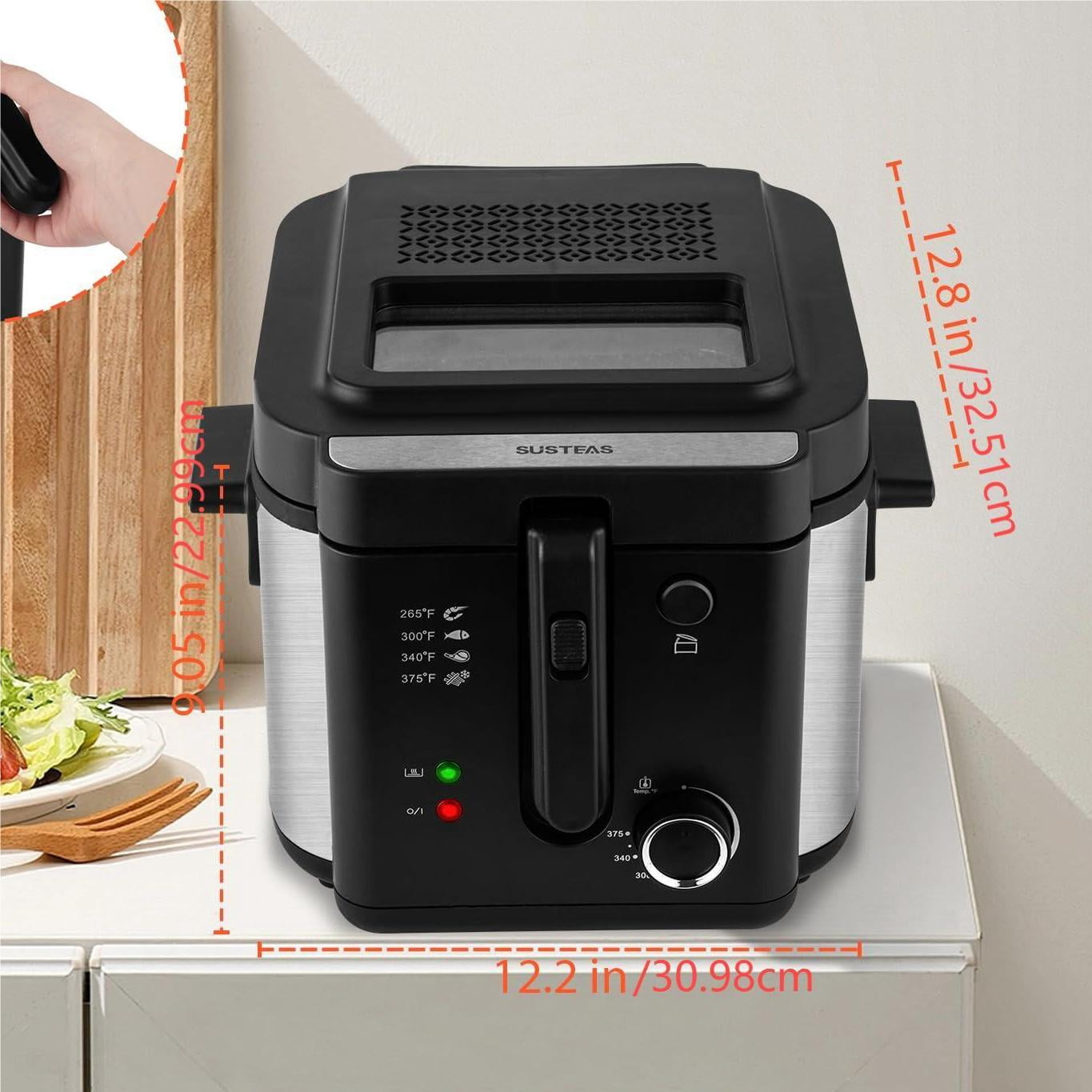 SUSLAS Deep Fryer, 1500W Electric Fryer with Non-Stick Inner Pot and Stainless Steel Basket, Family Size Home Kitchen Deep Fryer, 2.6 QT