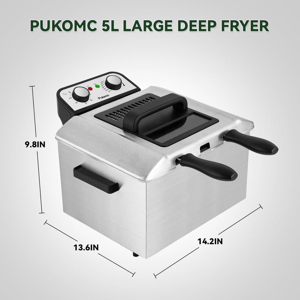 SUSLAS Deep Fryer, 1500W Electric Fryer with Non-Stick Inner Pot and Stainless Steel Basket, Family Size Home Kitchen Deep Fryer, 2.6 QT