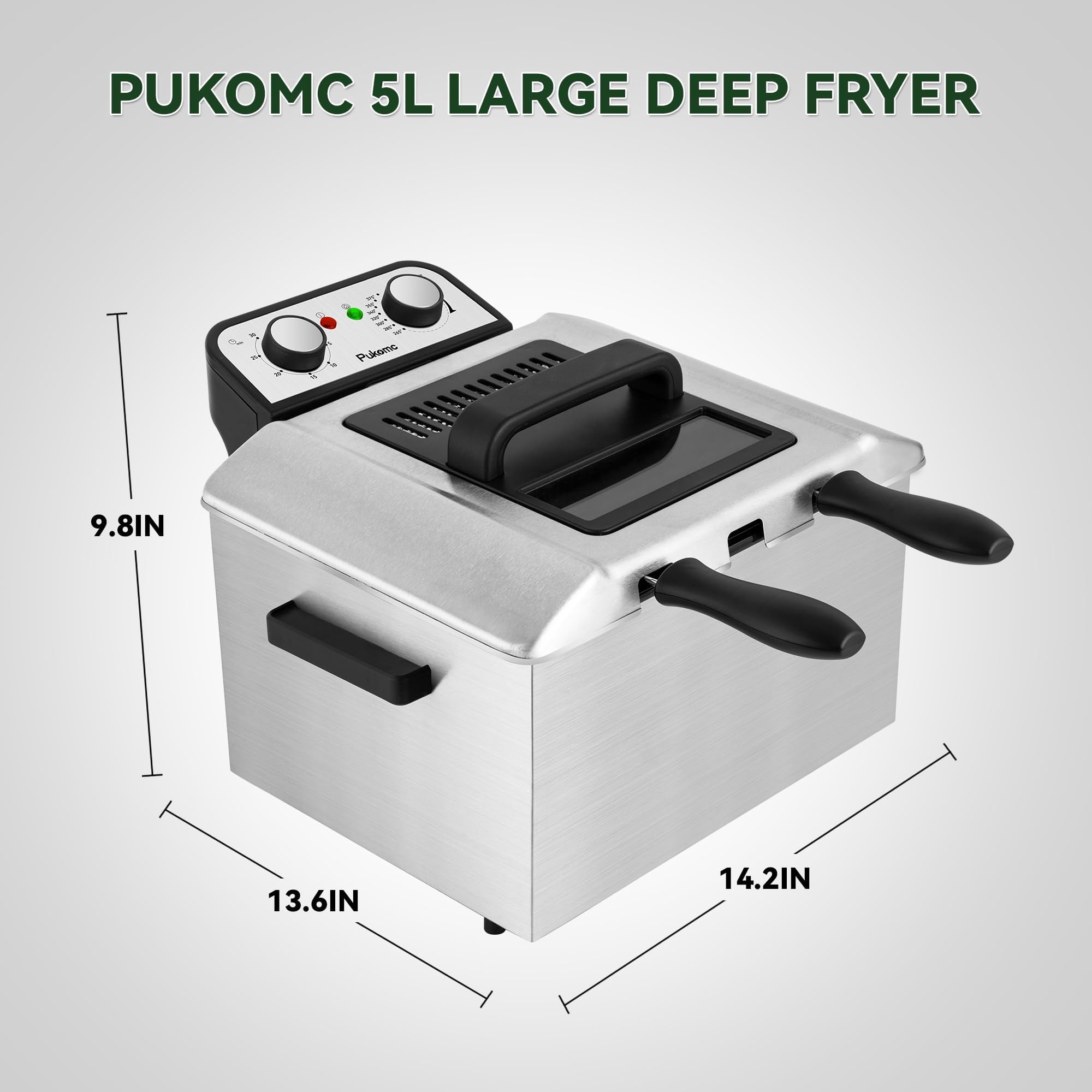SUSLAS Deep Fryer, 1500W Electric Fryer with Non-Stick Inner Pot and Stainless Steel Basket, Family Size Home Kitchen Deep Fryer, 2.6 QT