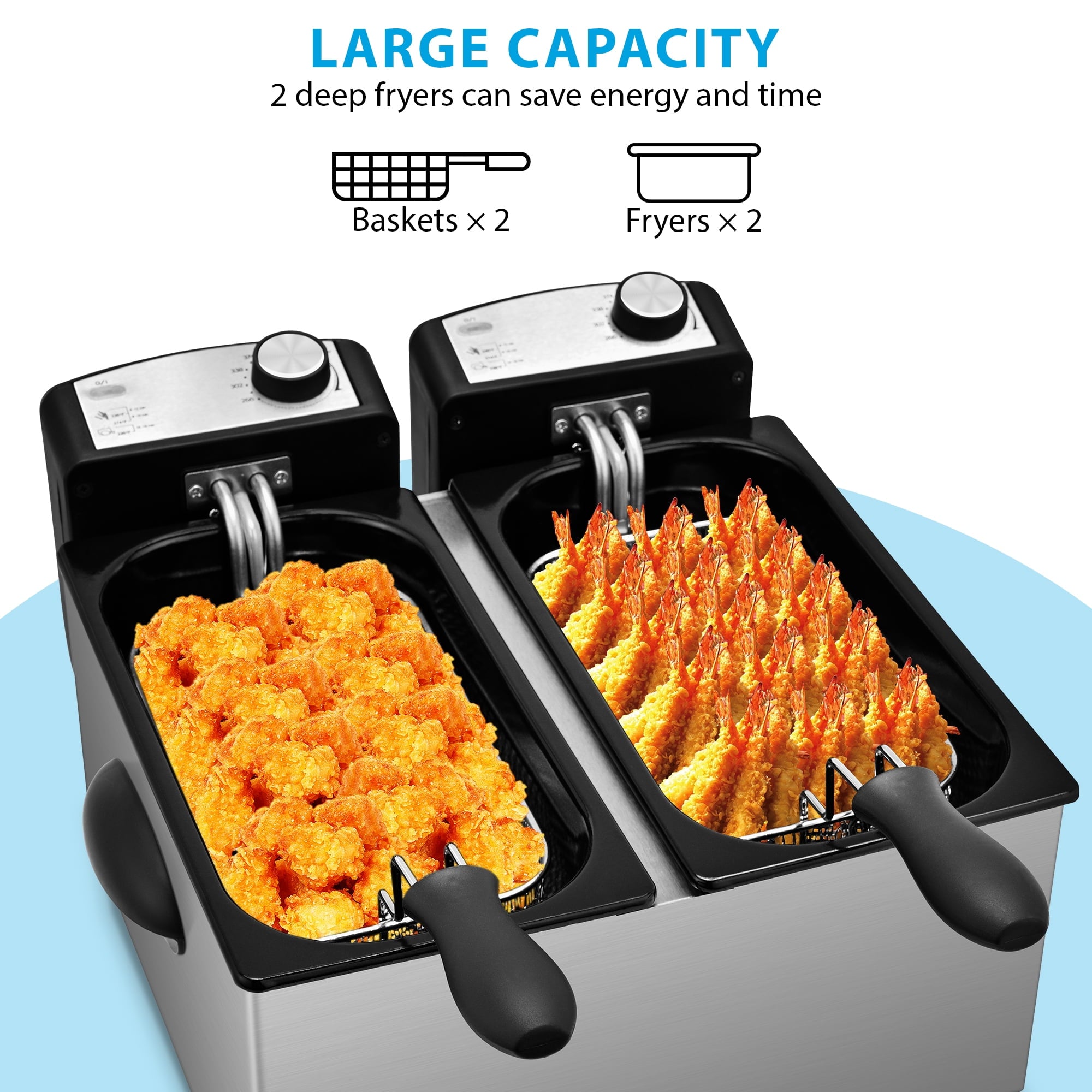 SUSLAS Deep Fryer, 1500W Electric Fryer with Non-Stick Inner Pot and Stainless Steel Basket, Family Size Home Kitchen Deep Fryer, 2.6 QT