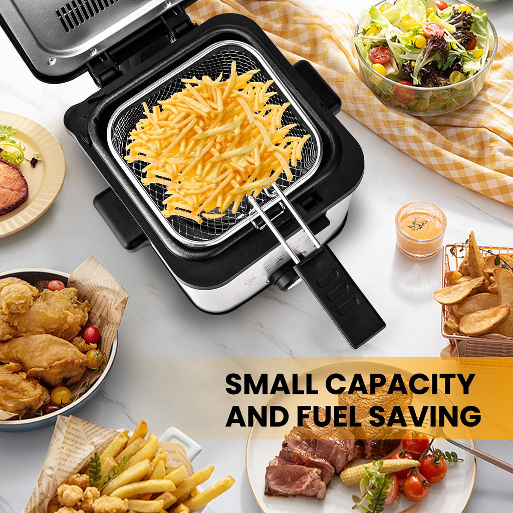SUSLAS Deep Fryer, 1500W Electric Fryer with Non-Stick Inner Pot and Stainless Steel Basket, Family Size Home Kitchen Deep Fryer, 2.6 QT