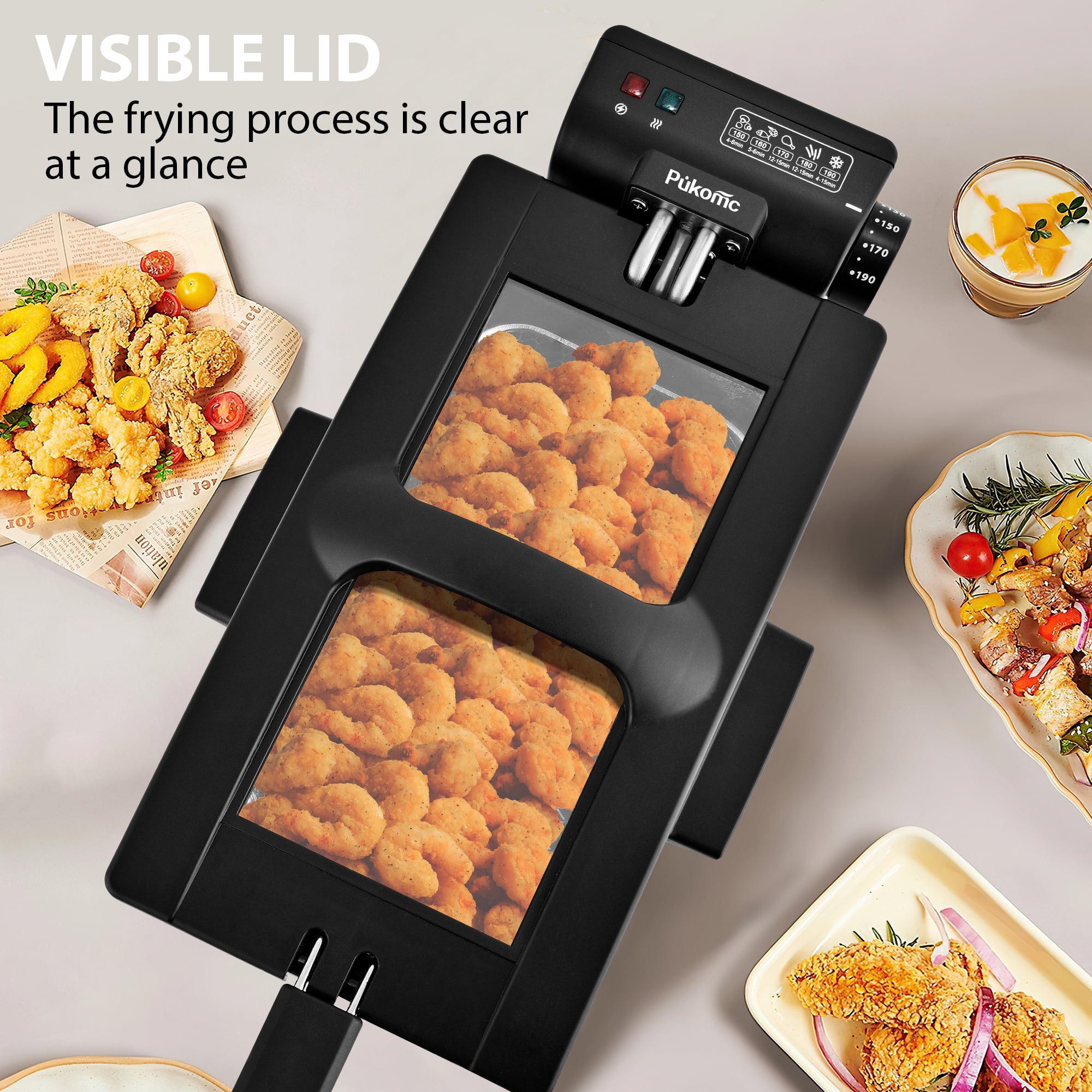 SUSLAS Deep Fryer, 1500W Electric Fryer with Non-Stick Inner Pot and Stainless Steel Basket, Family Size Home Kitchen Deep Fryer, 2.6 QT
