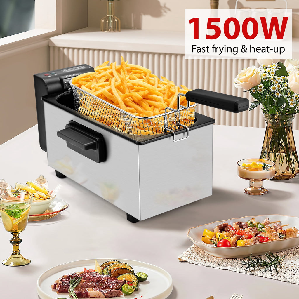 SUSLAS Deep Fryer, 1500W Electric Fryer with Non-Stick Inner Pot and Stainless Steel Basket, Family Size Home Kitchen Deep Fryer, 2.6 QT