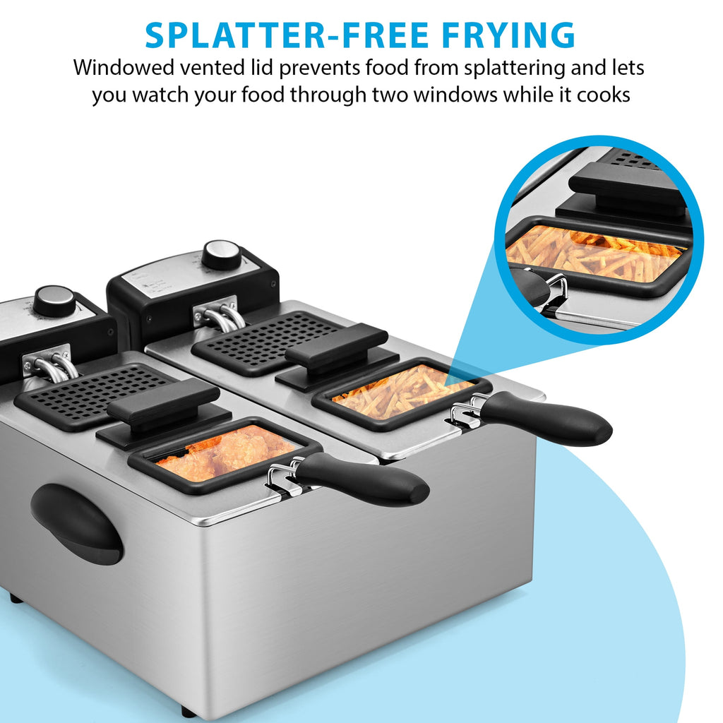 SUSLAS Deep Fryer, 1500W Electric Fryer with Non-Stick Inner Pot and Stainless Steel Basket, Family Size Home Kitchen Deep Fryer, 2.6 QT