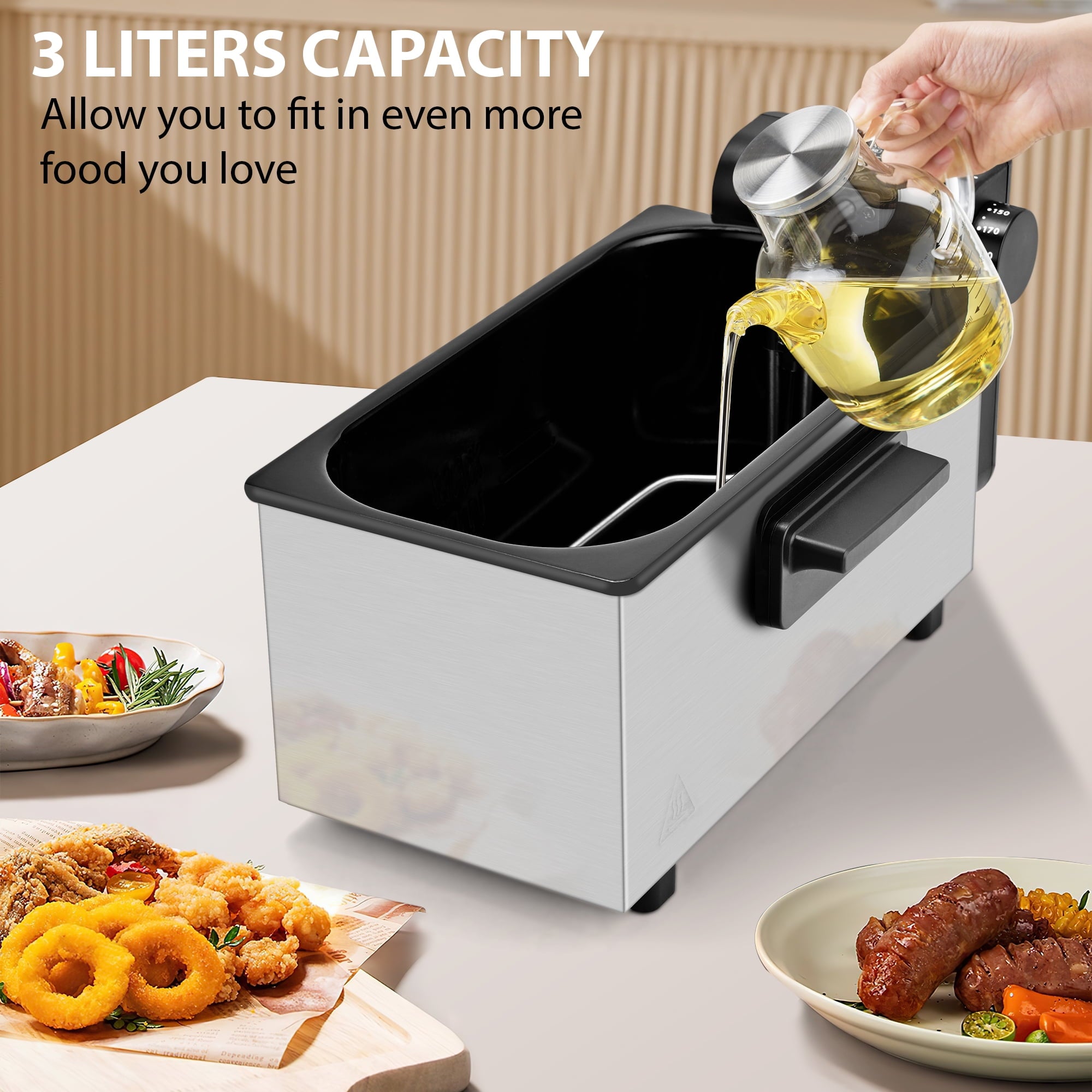 SUSLAS Deep Fryer, 1500W Electric Fryer with Non-Stick Inner Pot and Stainless Steel Basket, Family Size Home Kitchen Deep Fryer, 2.6 QT