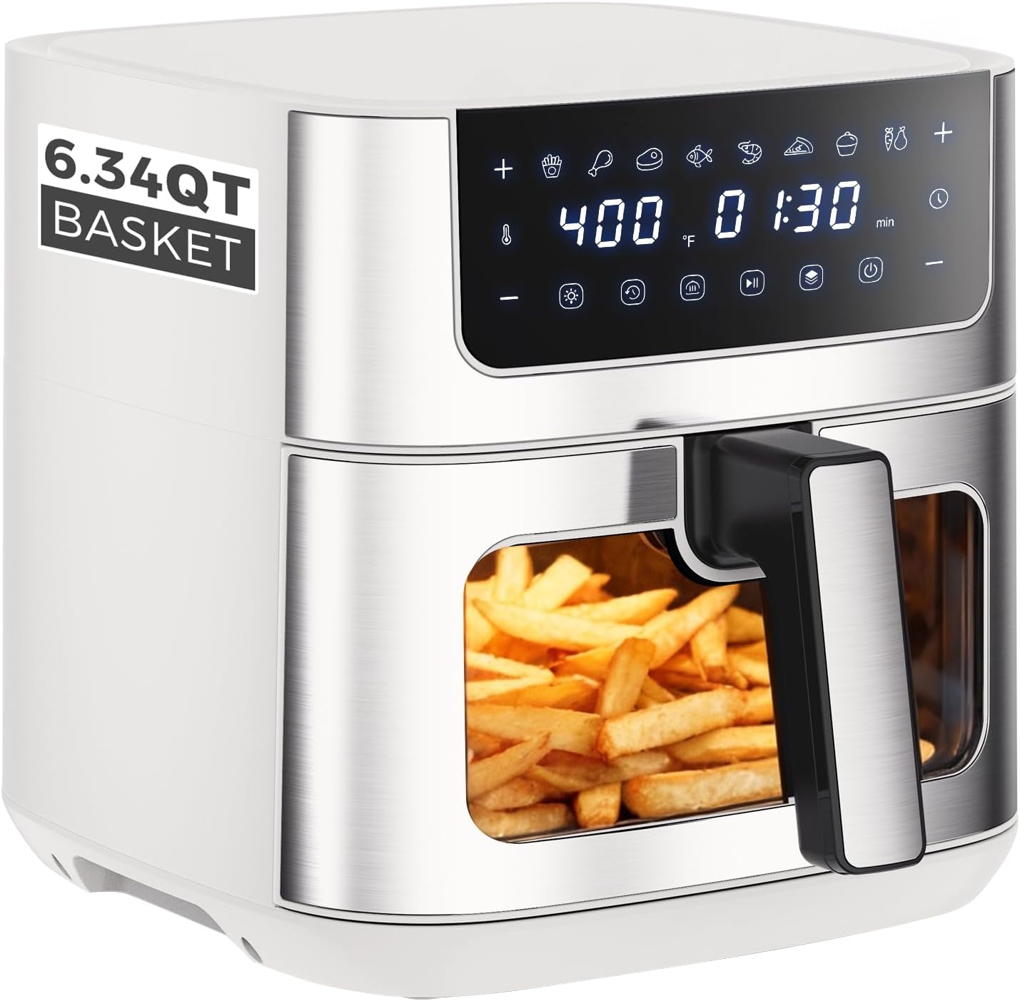 4QT Air Fryer with Visible Window, 1500W Digital Touchscreen Air Fryer with 8 Presets, Auto Shut Off & Nonstick Dishwasher Safe Basket, 60-Min Timer, Max 400°F, White