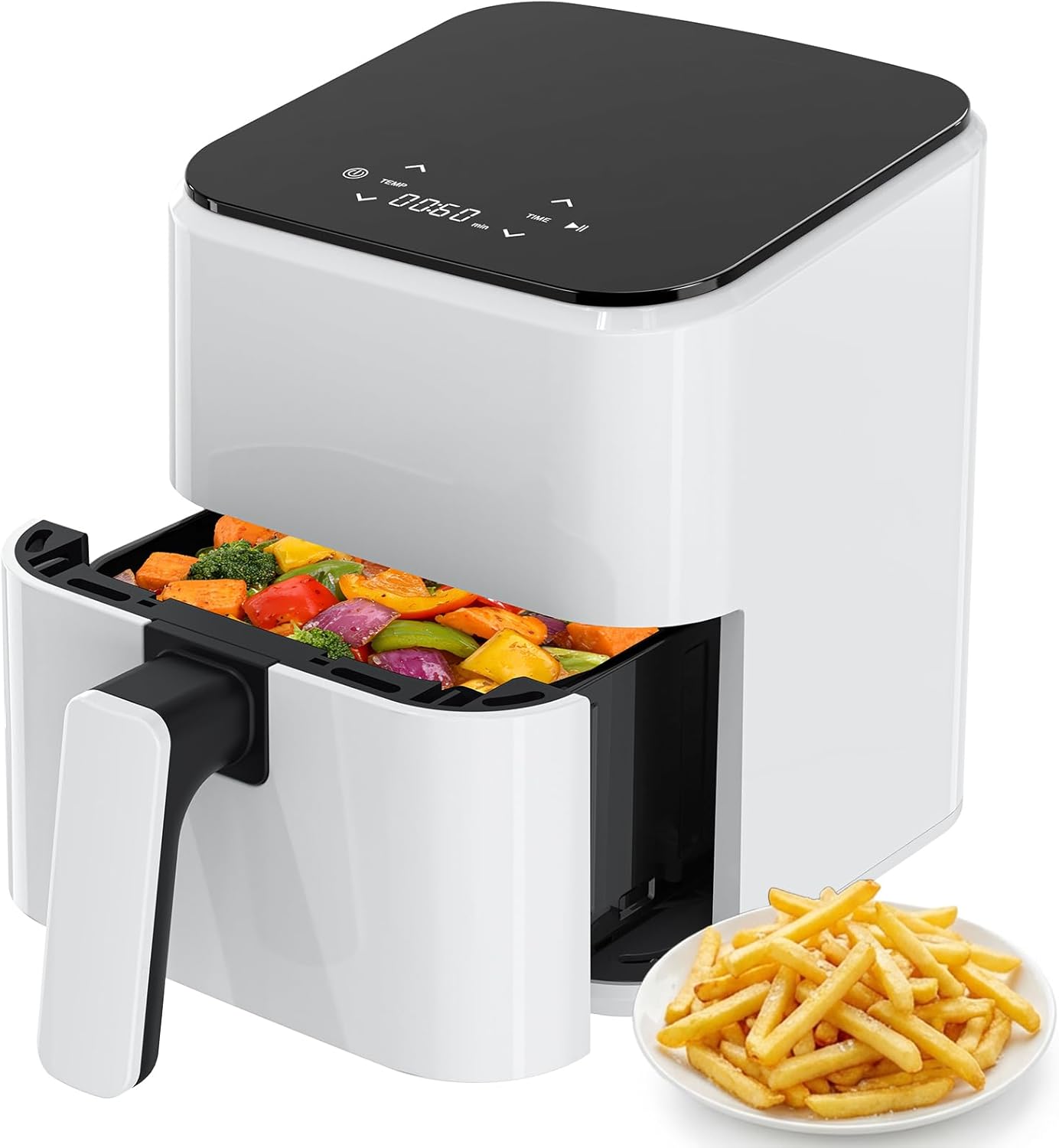 4QT Air Fryer with Visible Window, 1500W Digital Touchscreen Air Fryer with 8 Presets, Auto Shut Off & Nonstick Dishwasher Safe Basket, 60-Min Timer, Max 400°F, White
