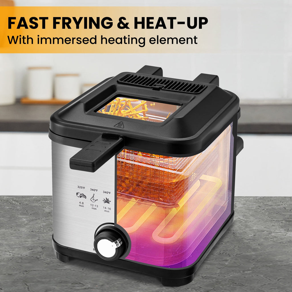 SUSLAS Deep Fryer, 1500W Electric Fryer with Non-Stick Inner Pot and Stainless Steel Basket, Family Size Home Kitchen Deep Fryer, 2.6 QT