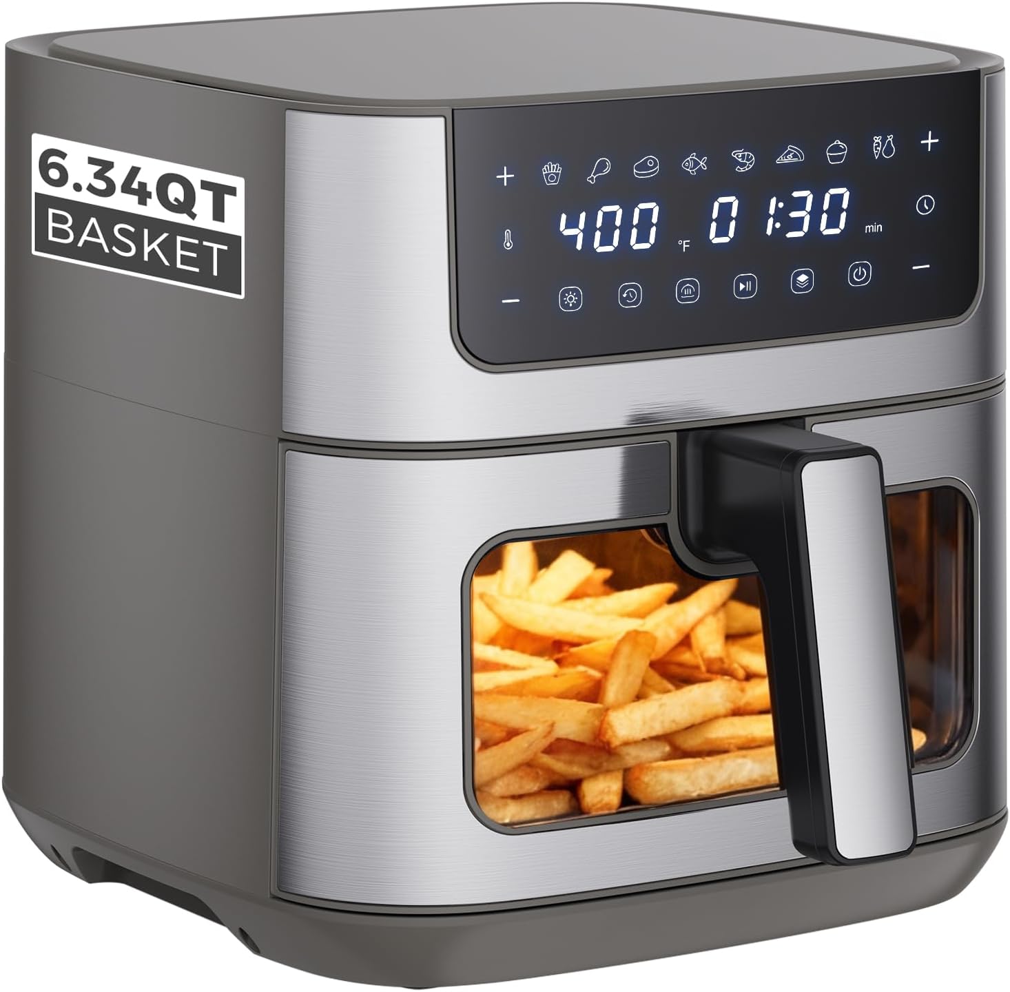 4QT Air Fryer with Visible Window, 1500W Digital Touchscreen Air Fryer with 8 Presets, Auto Shut Off & Nonstick Dishwasher Safe Basket, 60-Min Timer, Max 400°F, White
