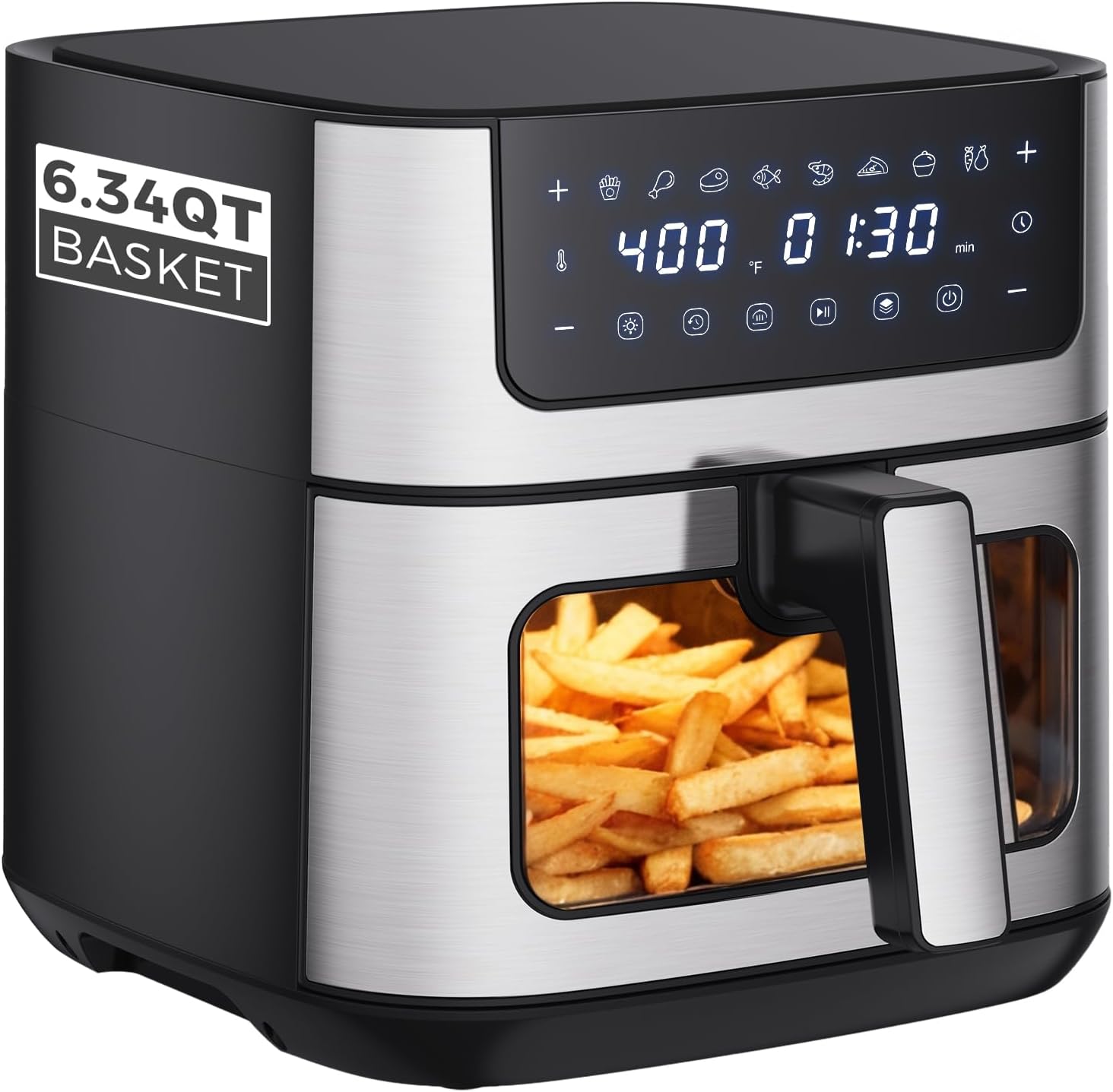 4QT Air Fryer with Visible Window, 1500W Digital Touchscreen Air Fryer with 8 Presets, Auto Shut Off & Nonstick Dishwasher Safe Basket, 60-Min Timer, Max 400°F, White