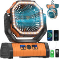 12 Inch Portable Camping Fan, 40000mAh Rechargeable Battery Powered Fan with 4 Speeds Wind and LED Light 140H, Cool & Warm Light and SOS Mode, Auto Oscillating, 360° Rotating Hang Hook(Orange)