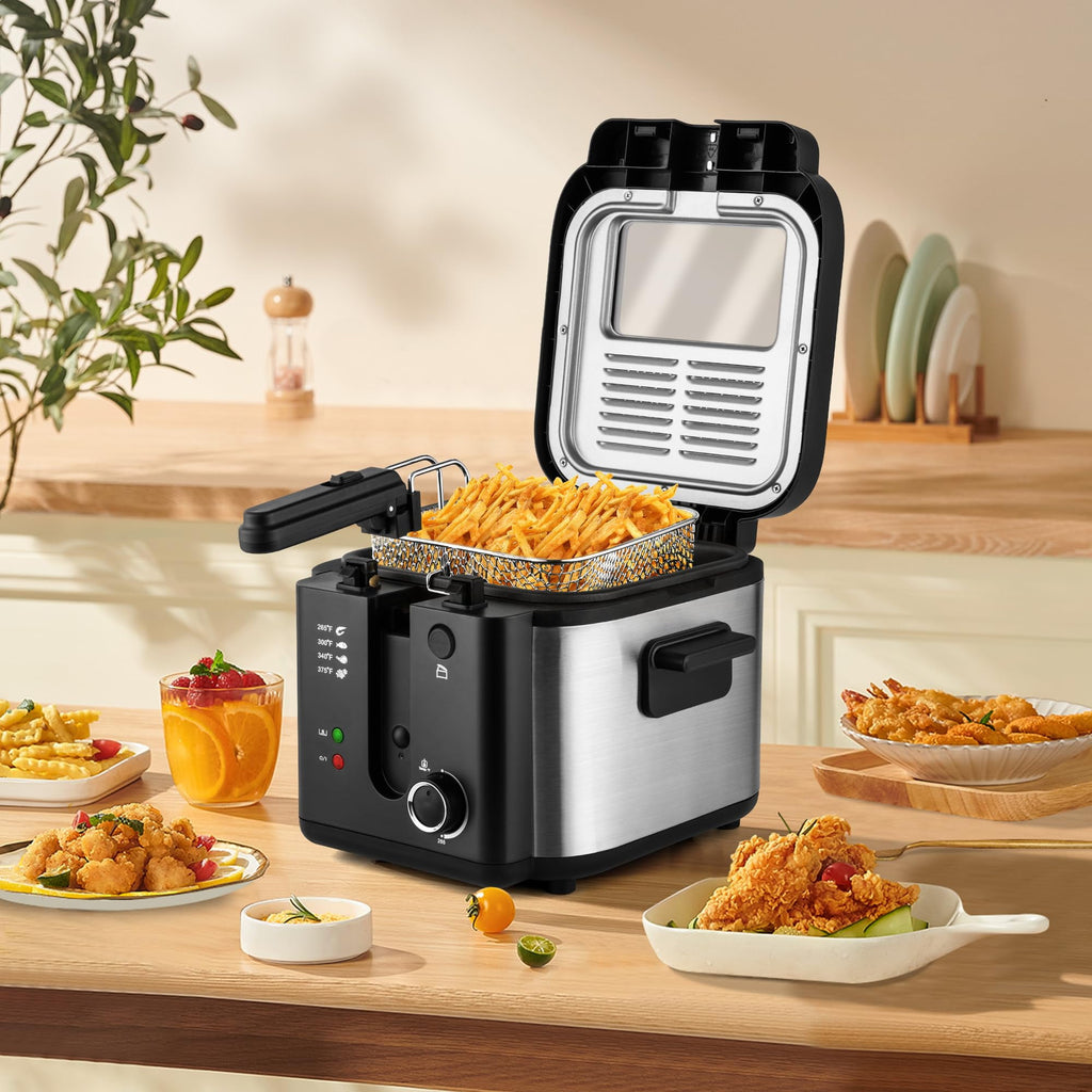 SUSLAS Deep Fryer, 1500W Electric Fryer with Non-Stick Inner Pot and Stainless Steel Basket, Family Size Home Kitchen Deep Fryer, 2.6 QT