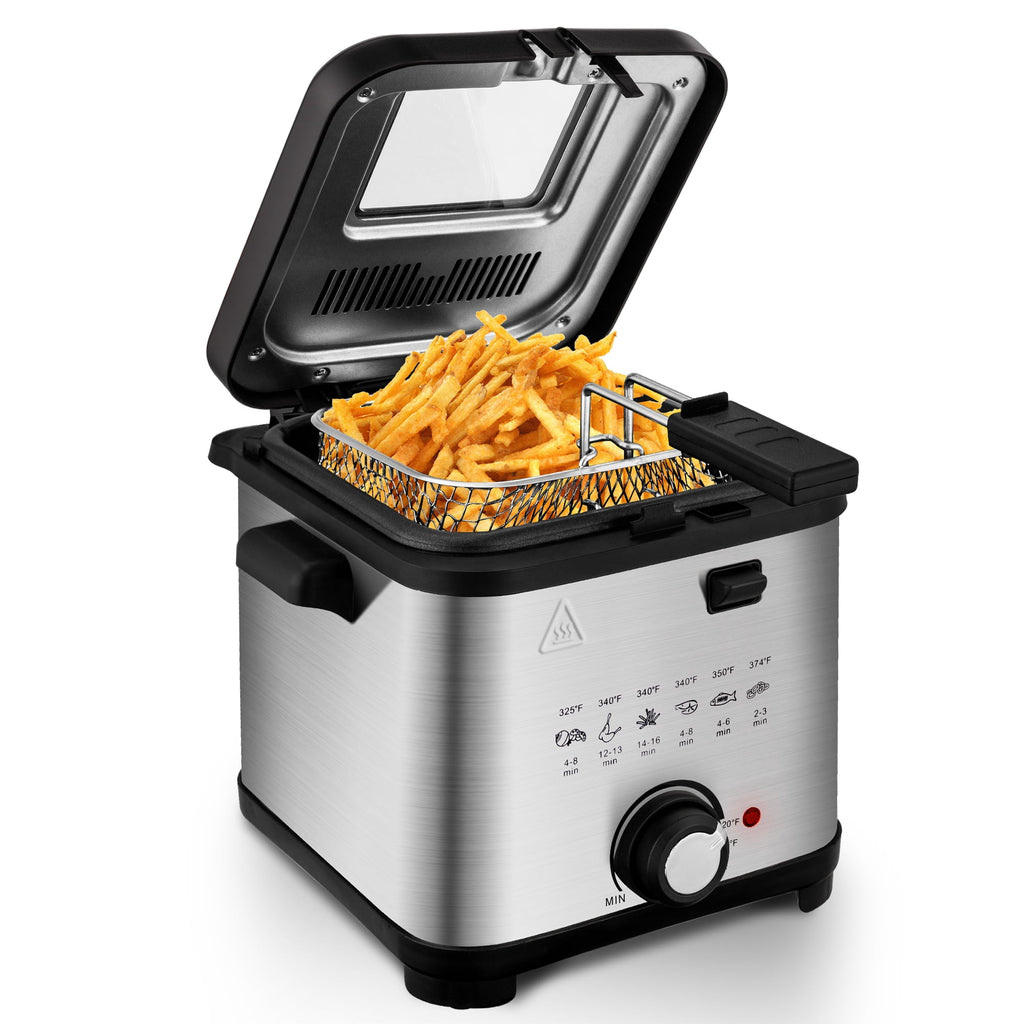 SUSLAS Deep Fryer, 1500W Electric Fryer with Non-Stick Inner Pot and Stainless Steel Basket, Family Size Home Kitchen Deep Fryer, 2.6 QT