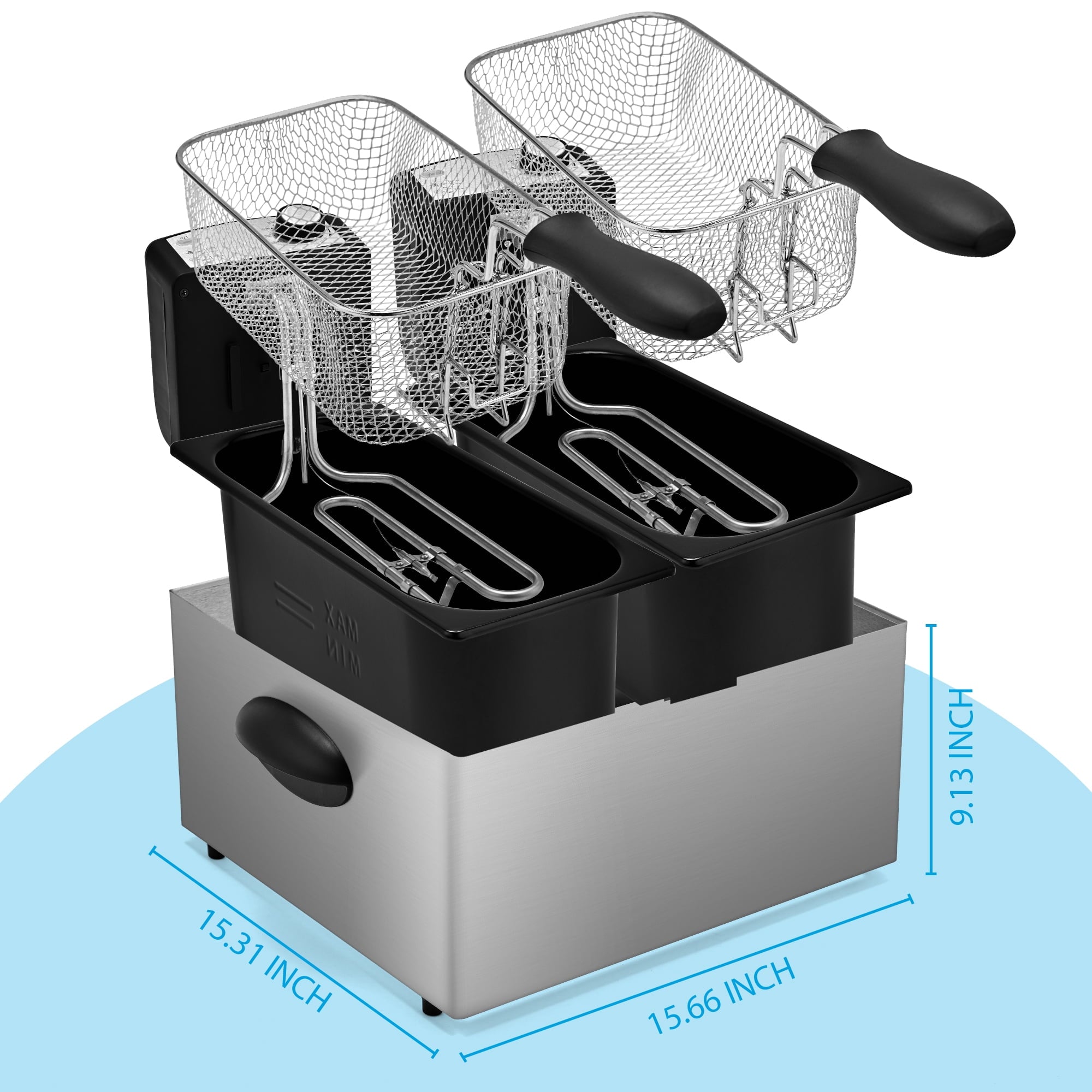 SUSLAS Deep Fryer, 1500W Electric Fryer with Non-Stick Inner Pot and Stainless Steel Basket, Family Size Home Kitchen Deep Fryer, 2.6 QT