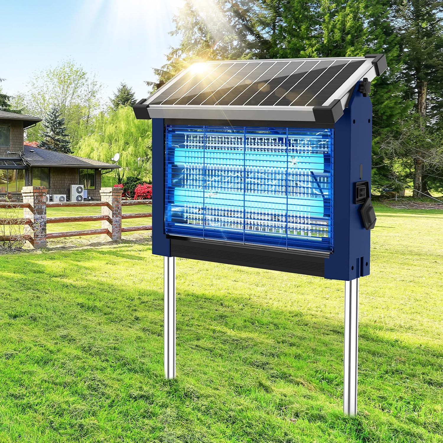 Solar Bug Zapper Outdoor Waterproof, 4500V High Power Cordless Mosquito Zapper with Smart Light Sensor, Dual Solar & USB Rechargeable Insect Killer for Patio, Garden, Backyard, Indoor & Outdoor Use