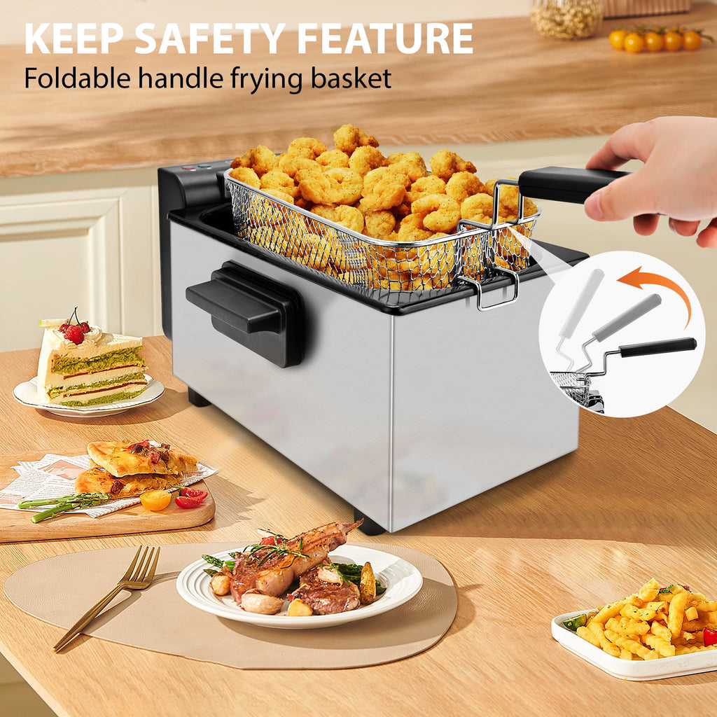 SUSLAS Deep Fryer, 1500W Electric Fryer with Non-Stick Inner Pot and Stainless Steel Basket, Family Size Home Kitchen Deep Fryer, 2.6 QT