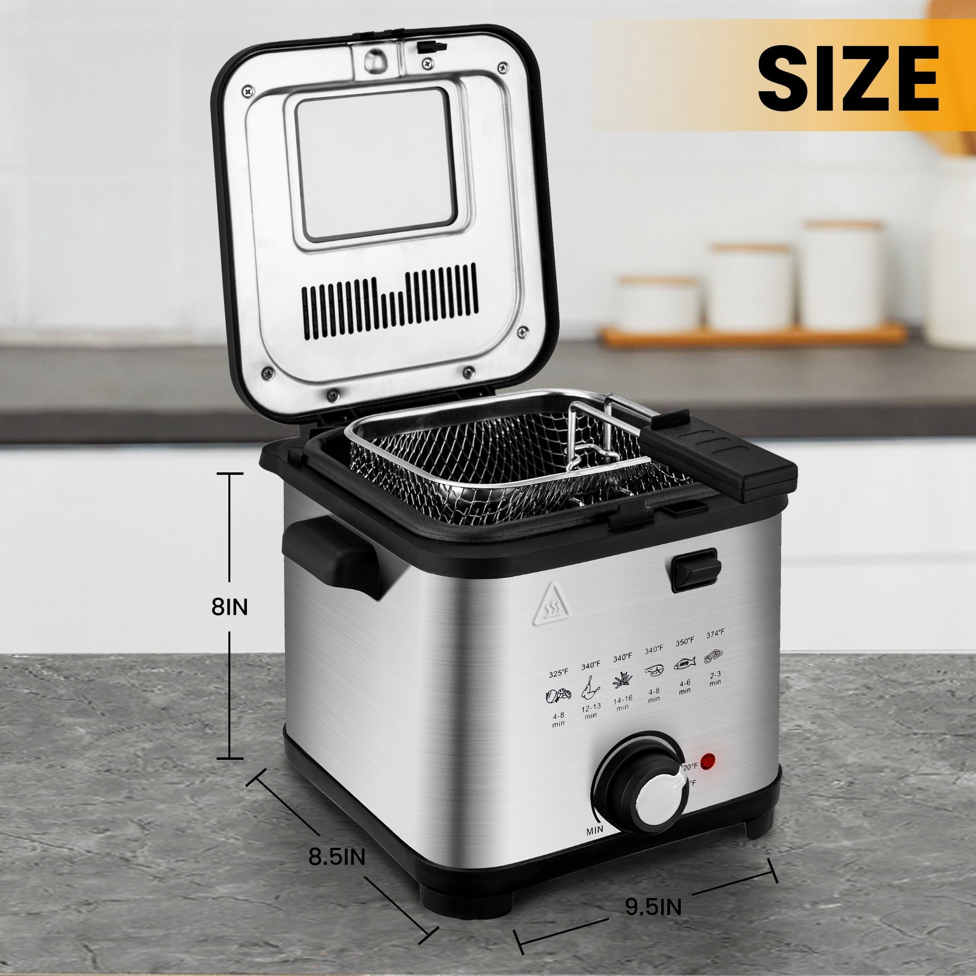 SUSLAS Deep Fryer, 1500W Electric Fryer with Non-Stick Inner Pot and Stainless Steel Basket, Family Size Home Kitchen Deep Fryer, 2.6 QT