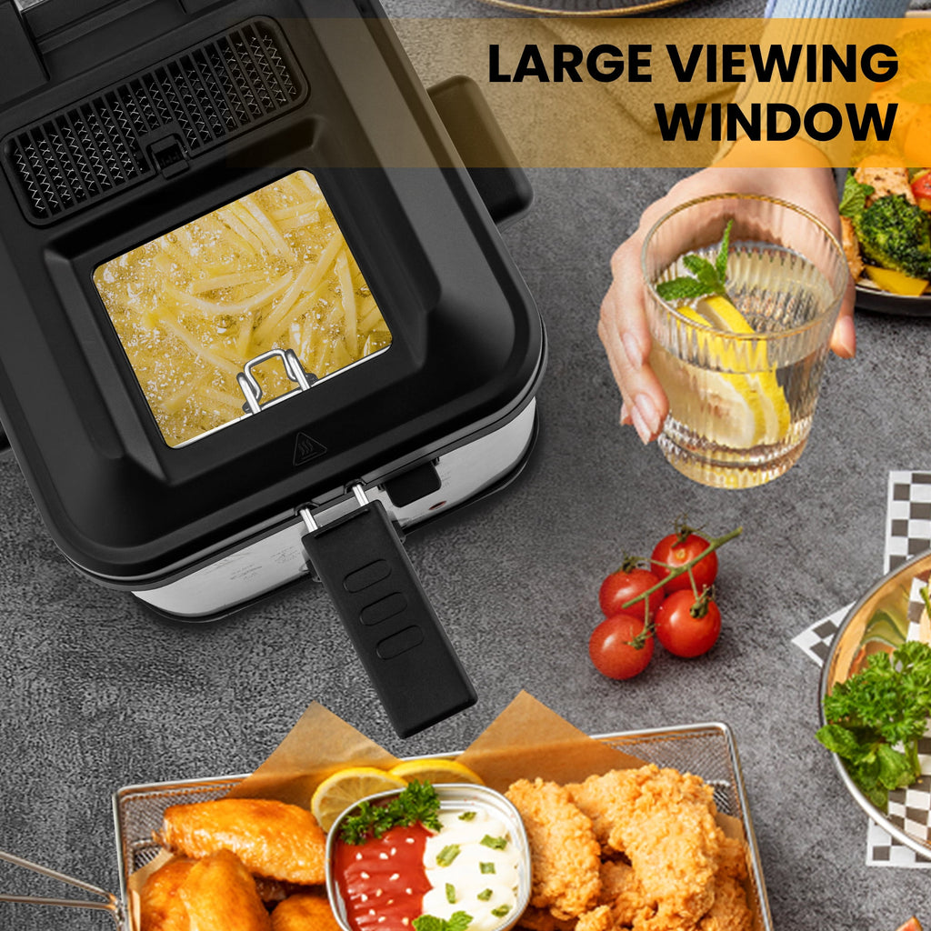 SUSLAS Deep Fryer, 1500W Electric Fryer with Non-Stick Inner Pot and Stainless Steel Basket, Family Size Home Kitchen Deep Fryer, 2.6 QT