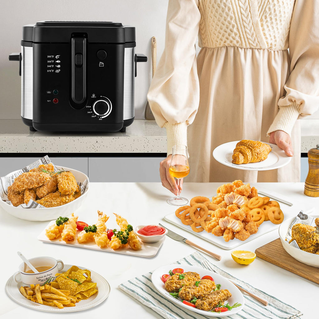 SUSLAS Deep Fryer, 1500W Electric Fryer with Non-Stick Inner Pot and Stainless Steel Basket, Family Size Home Kitchen Deep Fryer, 2.6 QT