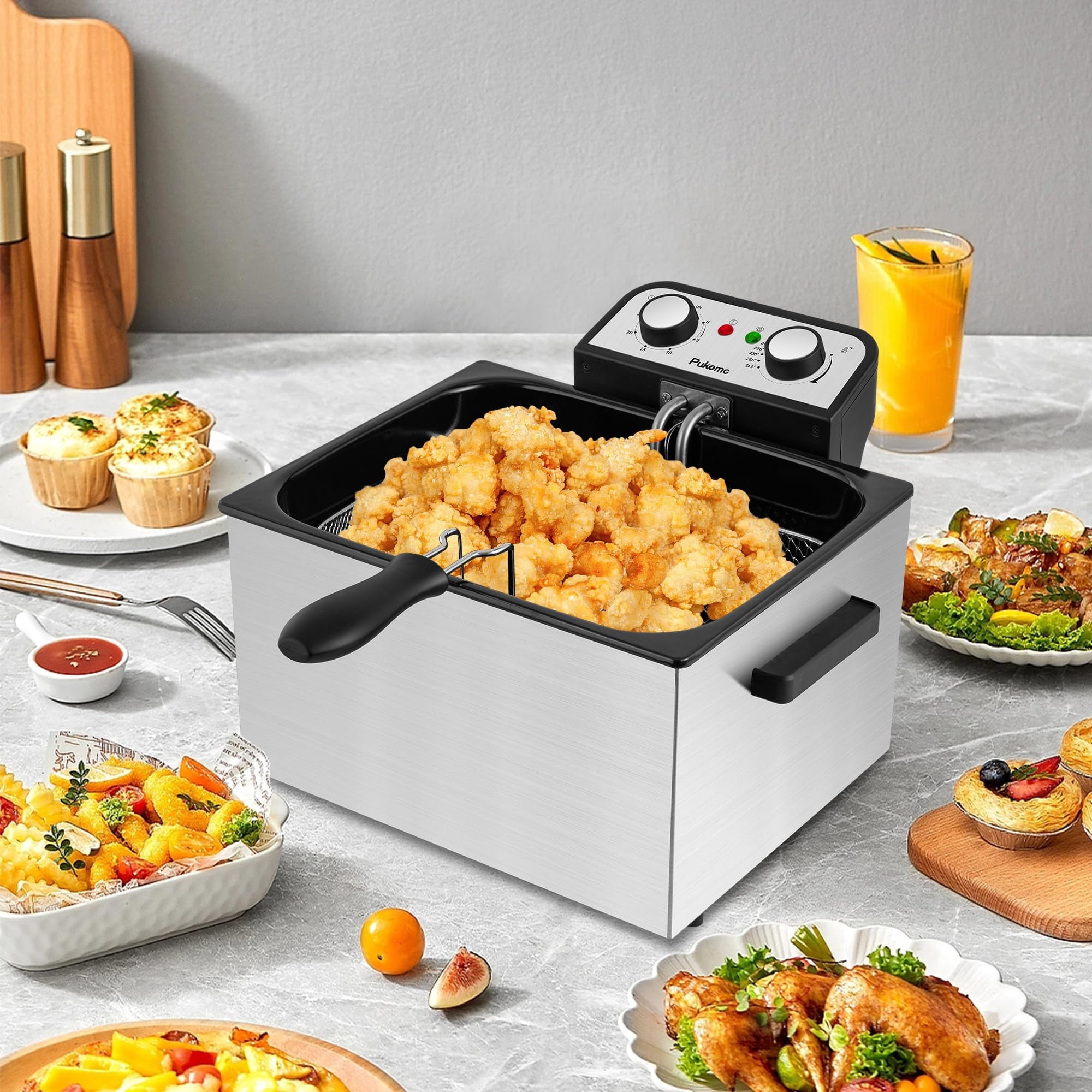 SUSLAS Deep Fryer, 1500W Electric Fryer with Non-Stick Inner Pot and Stainless Steel Basket, Family Size Home Kitchen Deep Fryer, 2.6 QT