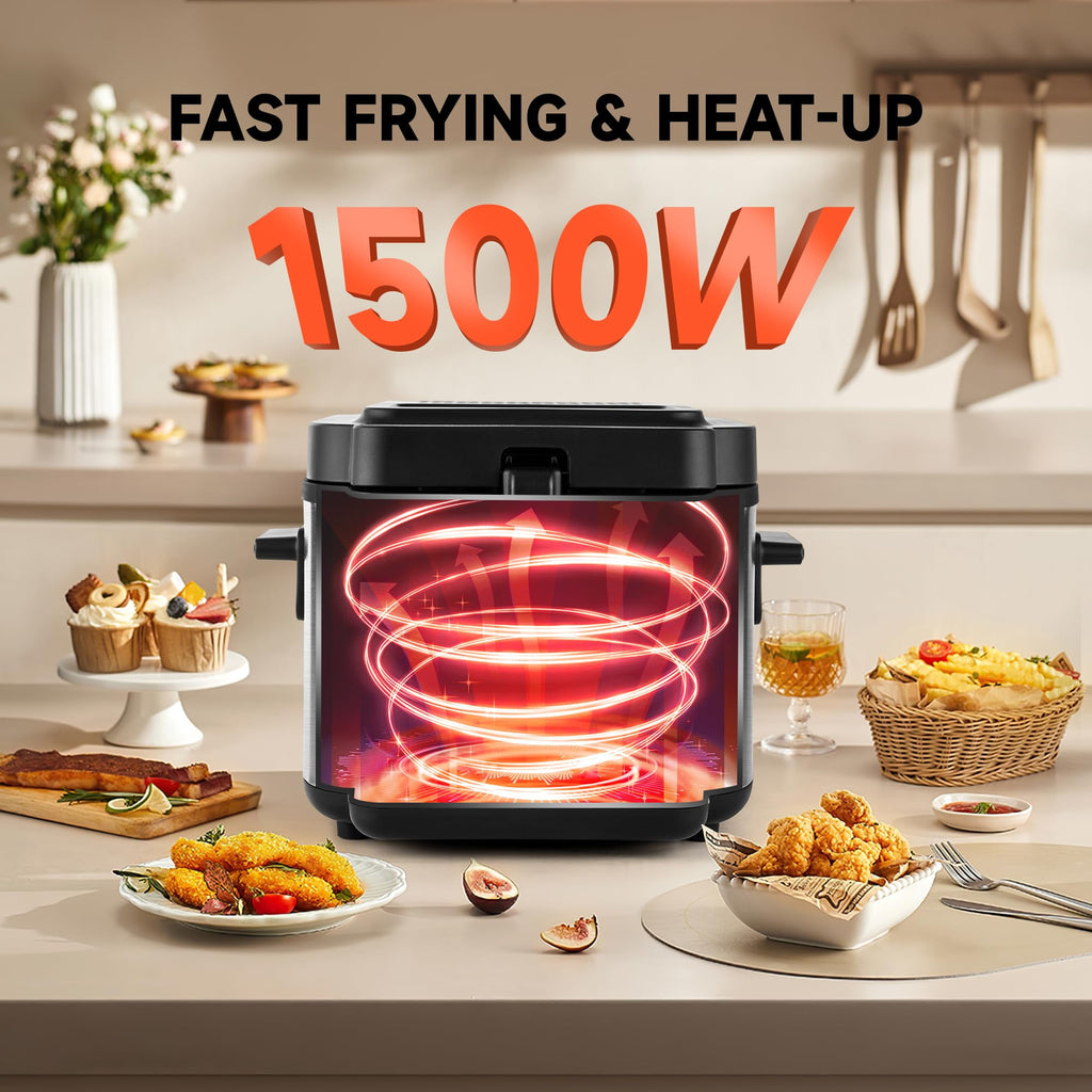 SUSLAS Deep Fryer, 1500W Electric Fryer with Non-Stick Inner Pot and Stainless Steel Basket, Family Size Home Kitchen Deep Fryer, 2.6 QT