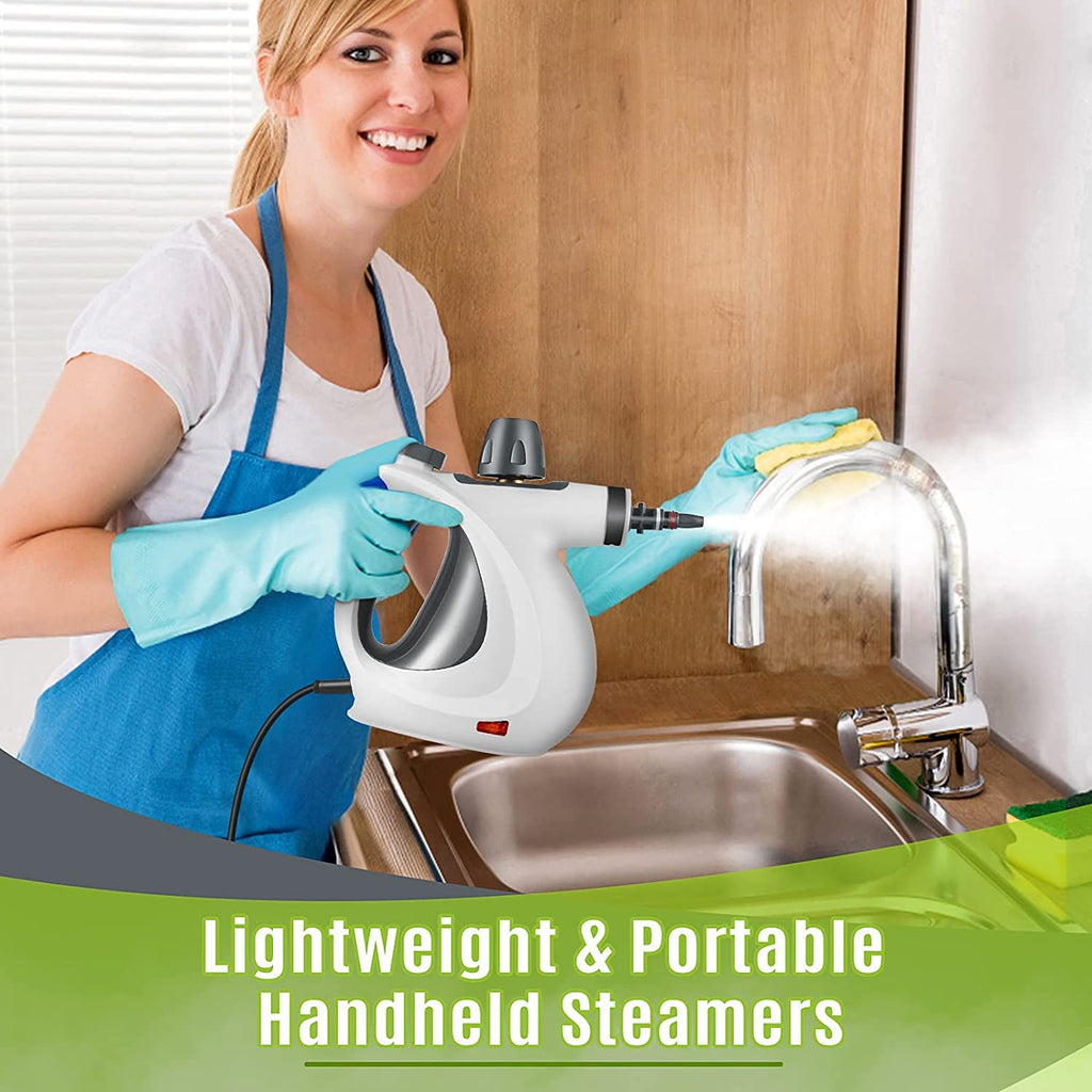 Phueut Pressurized Handheld Multi-Surface Natural Steam Cleaner with 12 pcs Accessories, Multi-Purpose Steamer for Home Use, Steamer for Cleaning Floor, Upholstery, Grout and Car